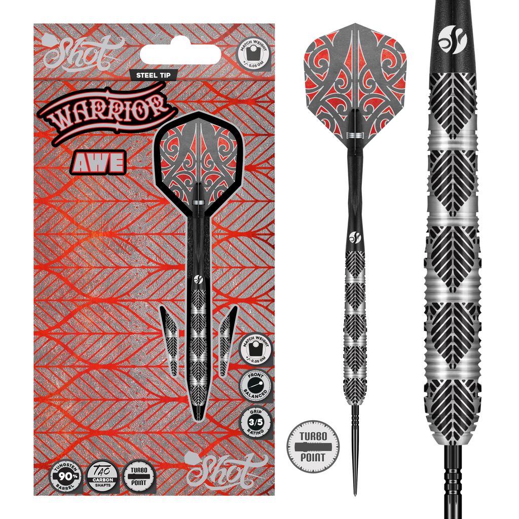Warrior Awe Steel Tip Dart Set-90% Tungsten Barrels-Turbo Points