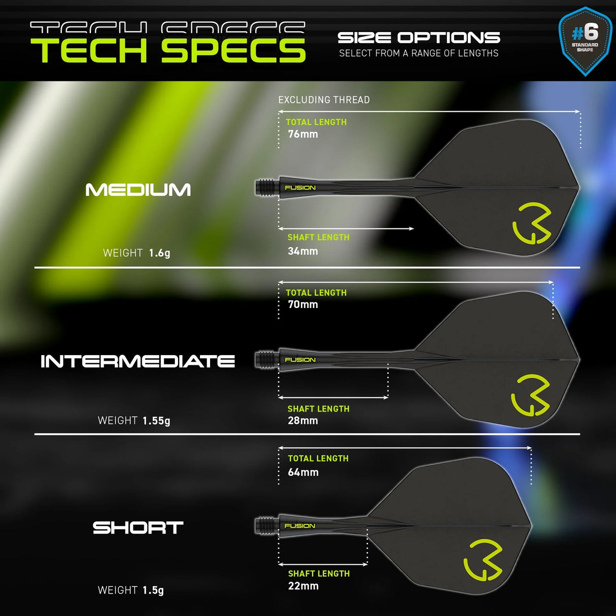 Winmau MVG Fusion #6 Intergrated Flight and Shaft Black with MVG Logo Tech sheet.