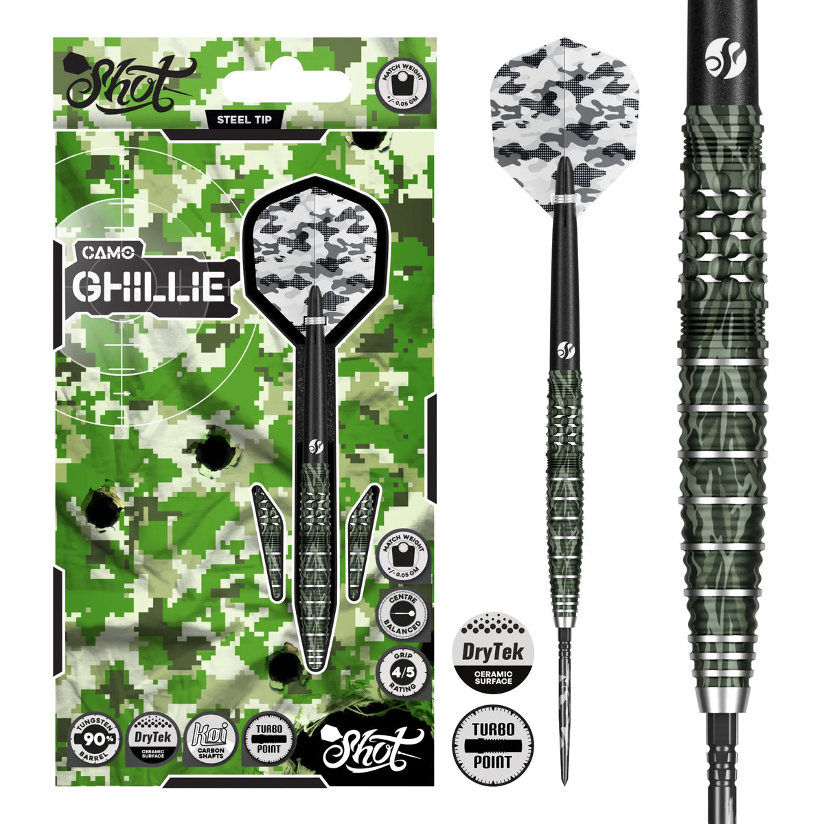 Camo Ghillie Turbo Point - 90% Steel Tip Darts - Aussie Dart Supplies Online