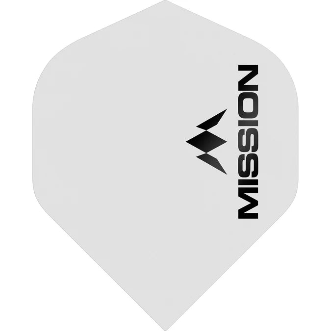 White dart flight with 'MISSION' logo on a white background