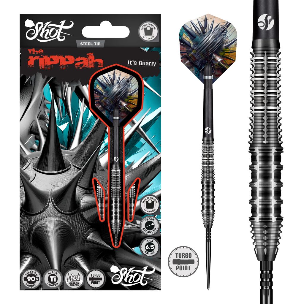 Gnarly Rippah Steel Tip Dart Set-90% Tungsten Barrels-Turbo Points