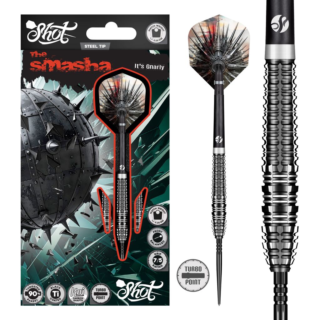 Gnarly Smasha Steel Tip Dart Set-90% Tungsten Barrels-Turbo Points