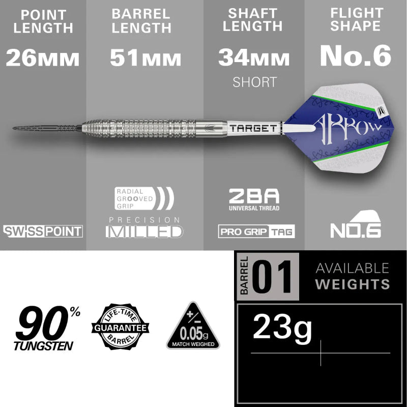 Target Shane McGuirk 90% Tungsten Swiss Point Darts Set.