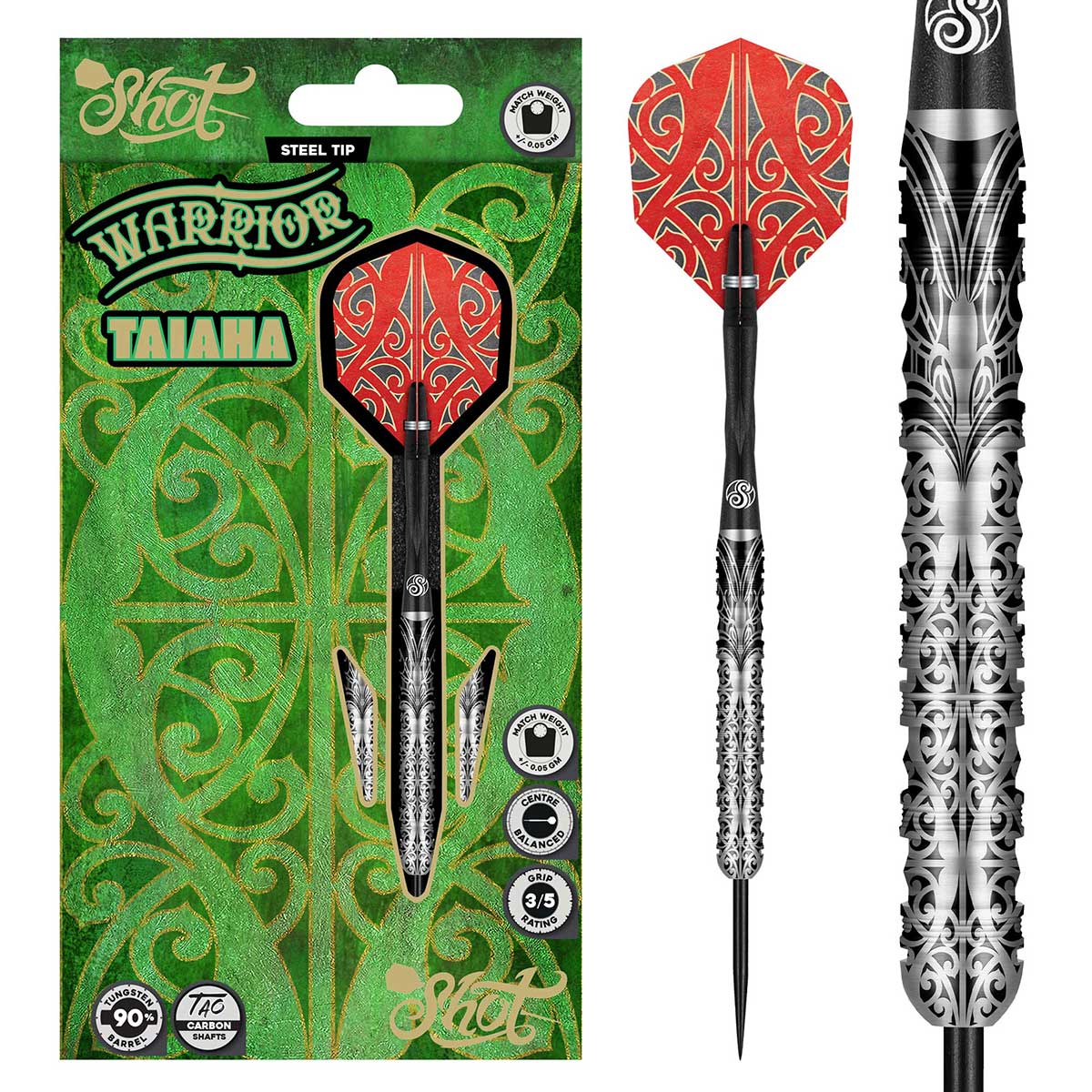 Warrior Taiaha Steel Tip Dart Set-90% Tungsten Barrels - Aussie Dart Supplies Online