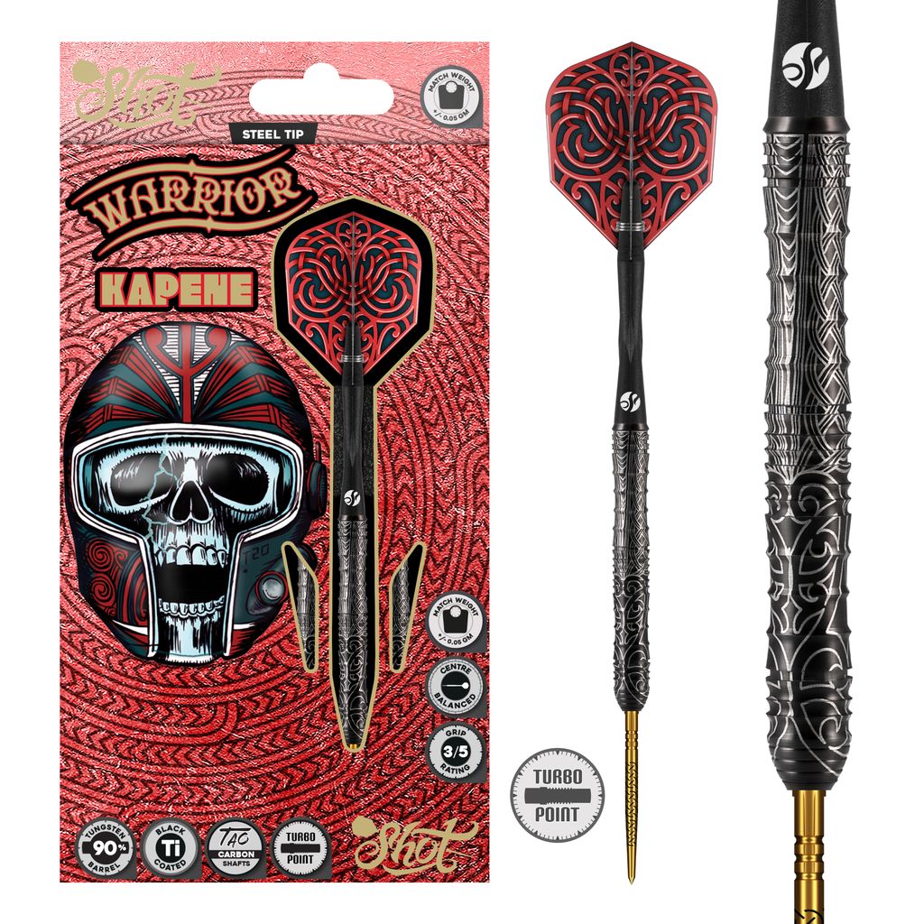 Warrior Kapene Steel Tip Dart Set-90% Tungsten-Turbo Points
