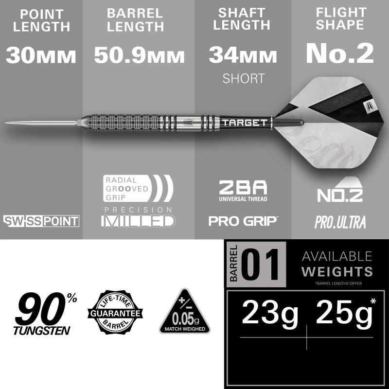 Target Beau Grieves G1 90% Tungsten SP Steel Tip Darts Set