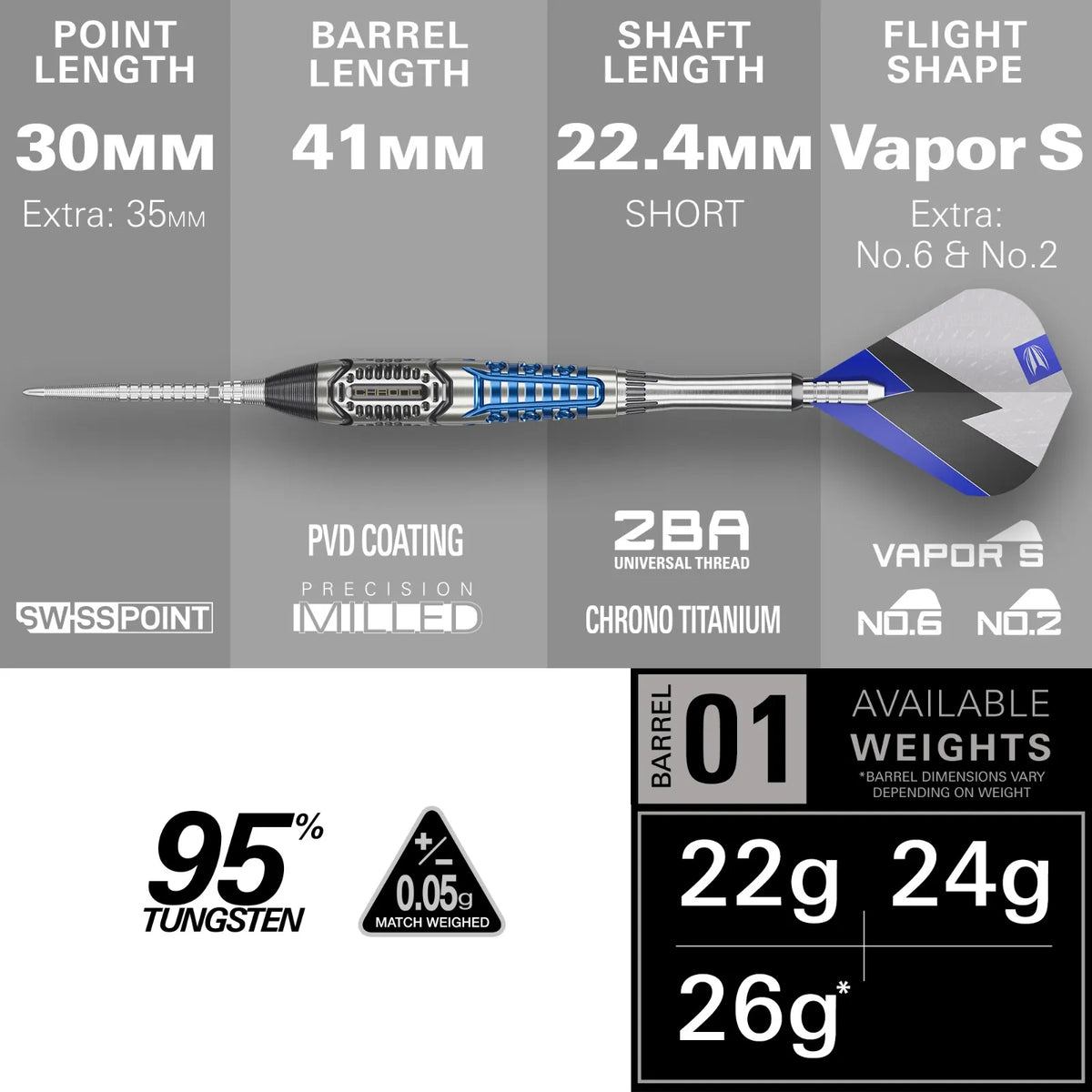 Target Phil Taylor Power Chrono 95% Tungsten SP Darts Set
