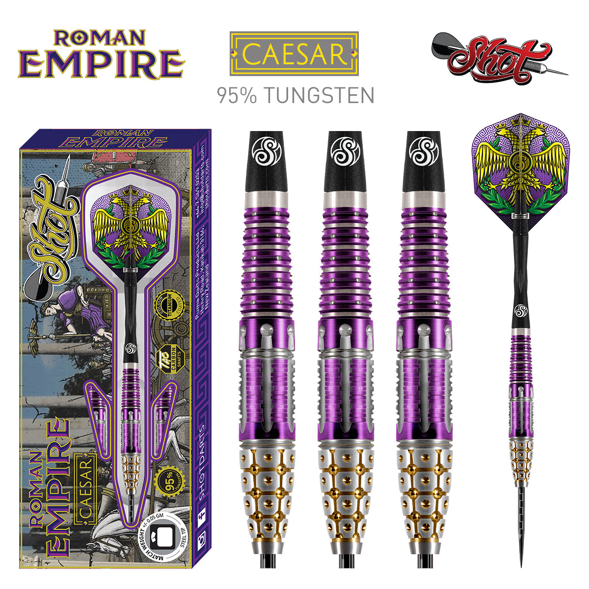 Roman Empire Caesar Steel Tip Dart Set-95% Tungsten Barrels