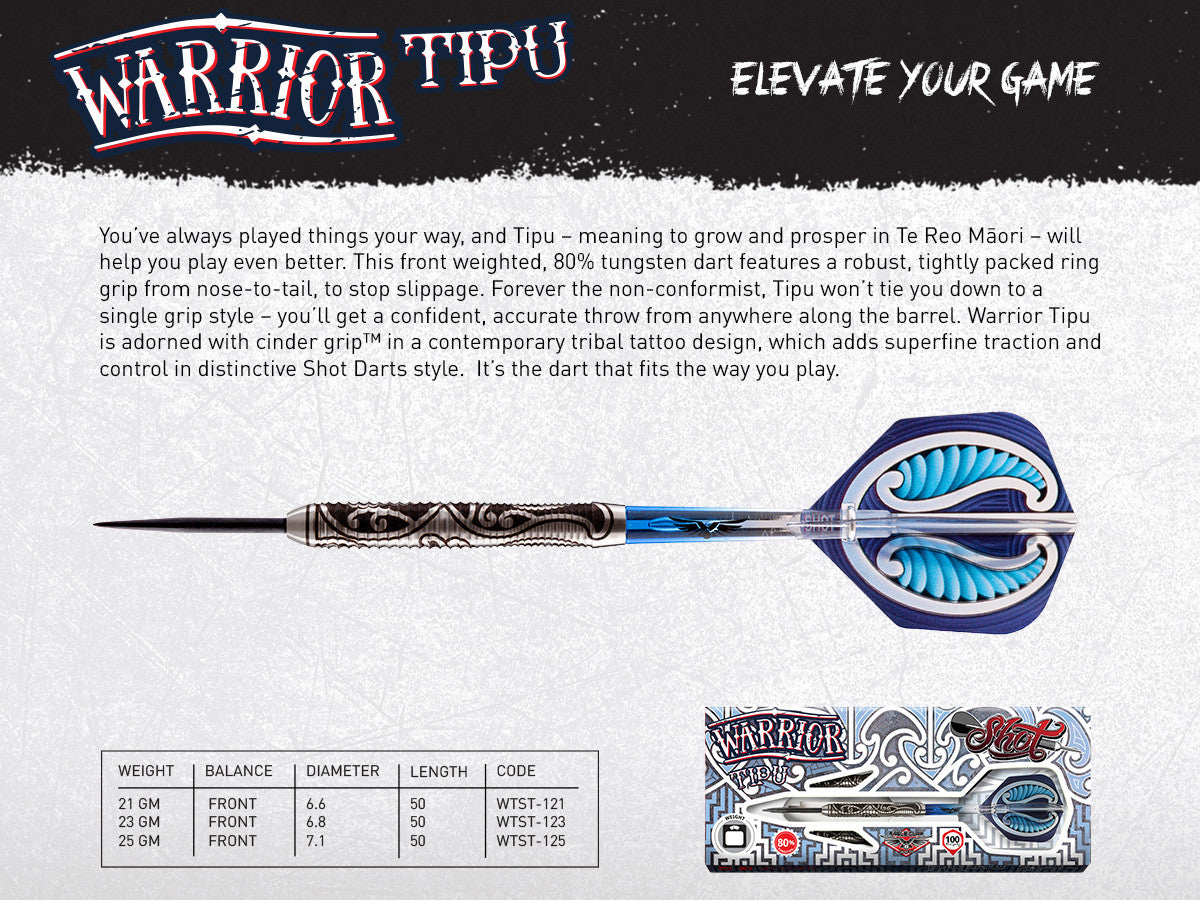 Warrior TIPU Steel Tip Dart Set - Front Weighted 80% Tungsten Barrel - Aussie Dart Supplies Online