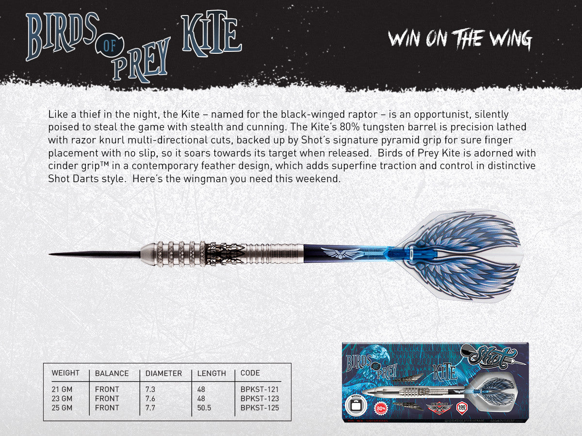 BIRDS OF PREY KITE STEEL TIP DART SET-FRONT WEIGHTED 80% TUNGSTEN BARRELS - Aussie Dart Supplies Online