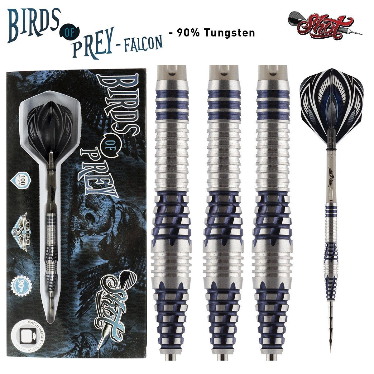 Birds of Prey Falcon Steel Tip Dart Set Front Weighted 90% Tungsten Barrels - Aussie Dart Supplies Online