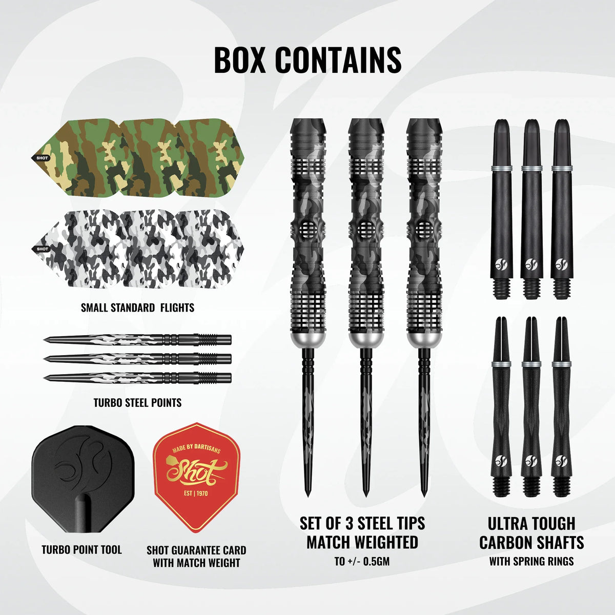 Camo Longshot Turbo Point - 95% Steel Tip Darts - Aussie Dart Supplies Online