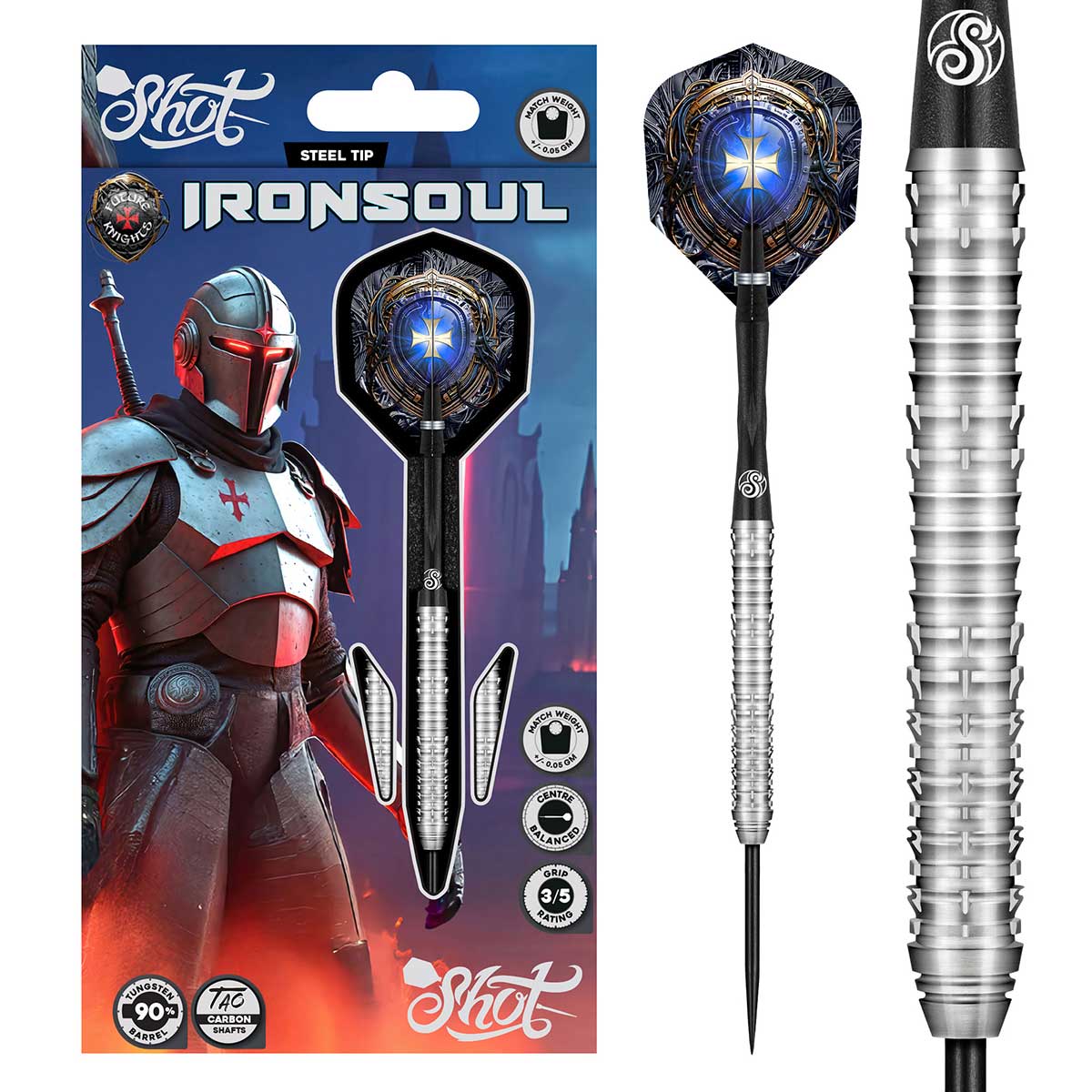 Future Knights Ironsoul Steel Tip Dart Set-90% Tungsten Barrels - Aussie Dart Supplies Online