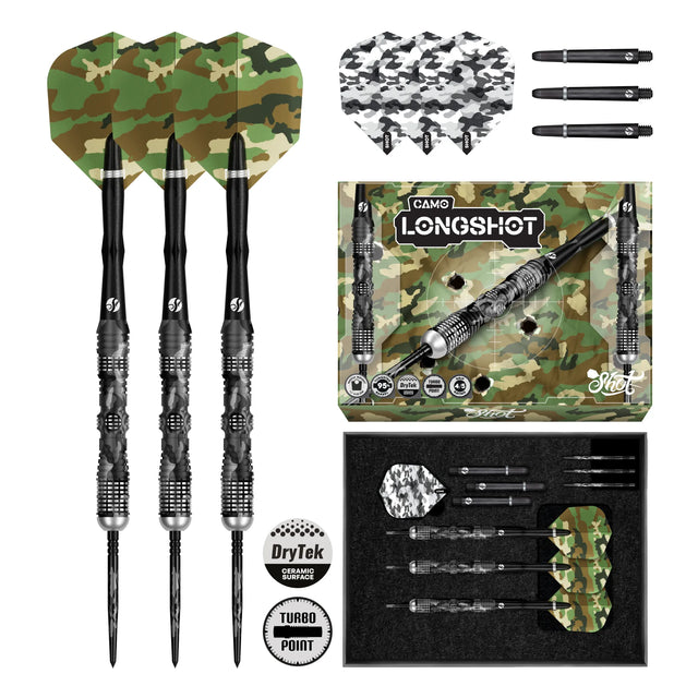 Camo Longshot Turbo Point - 95% Steel Tip Darts - Aussie Dart Supplies Online