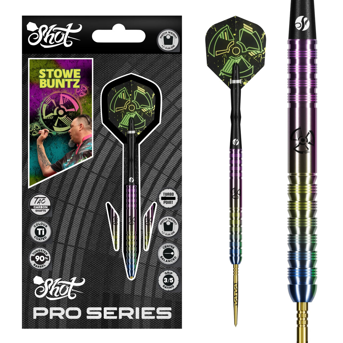 Shot Pro Series - Stowe Buntz 3.0 Steel Tip Dart Set-90% Tungsten Turbo Points