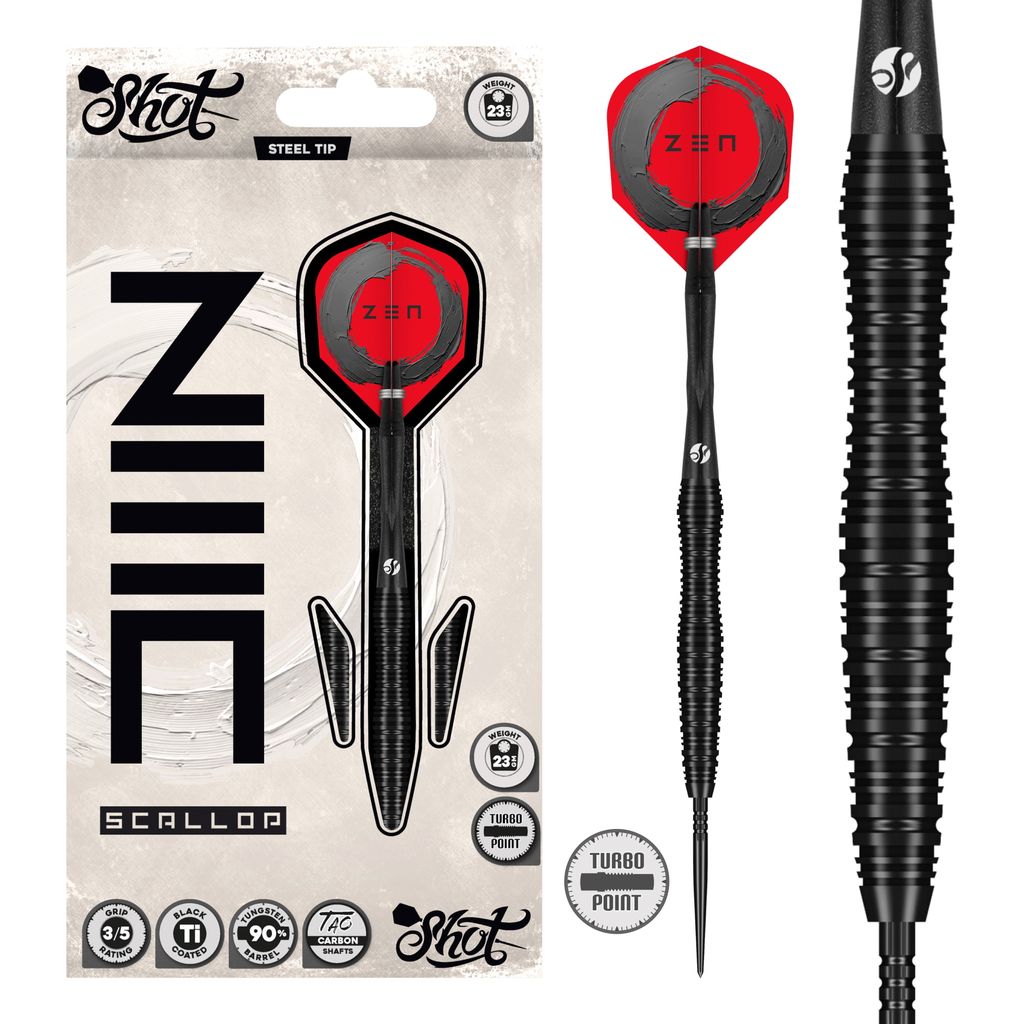 Zen Scallop Steel Tip Dart Set-90% Tungsten Barrels - Aussie Dart Supplies Online