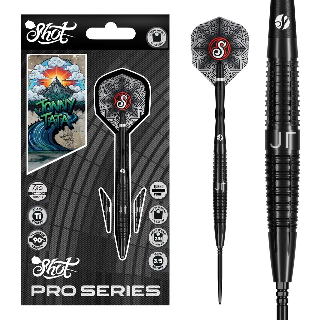 Shot Pro Series Jonny Tata Steel Tip Dart Set-90% Tungsten-Turbo Points-24gm