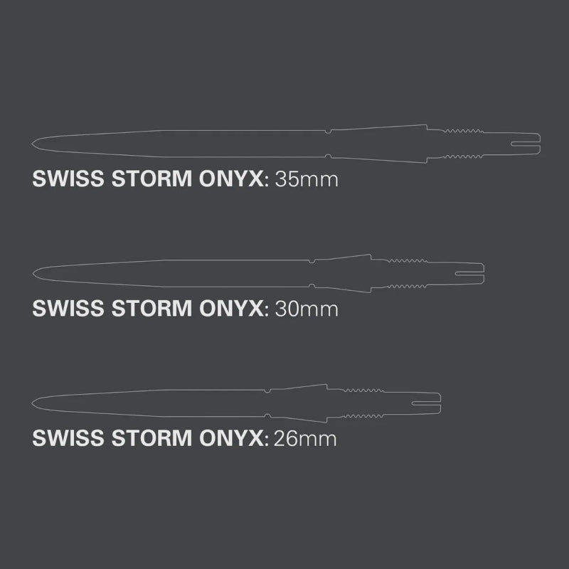 Target Swiss Storm Onyx Points Available in Black, Gold, Silver and 26mm, 30mm and 35mm lengths.