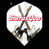 Dart flight with crossed guitars and 'Status Quo' branding on a white background
