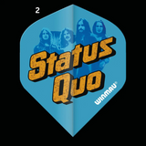 Winmau Status Quo dart flight with blue background and band members' images