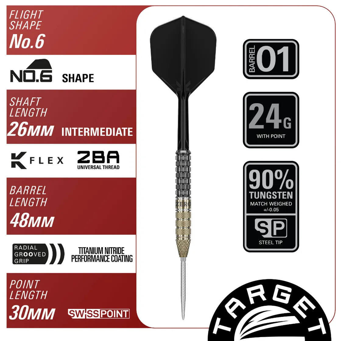 Target Japan Black Marque Reyn G2 90% Tungsten SP Steel Tip Darts
