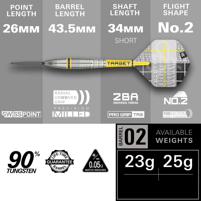 Target Scott Williams G2 90% Tungsten Swiss Point Darts Set.