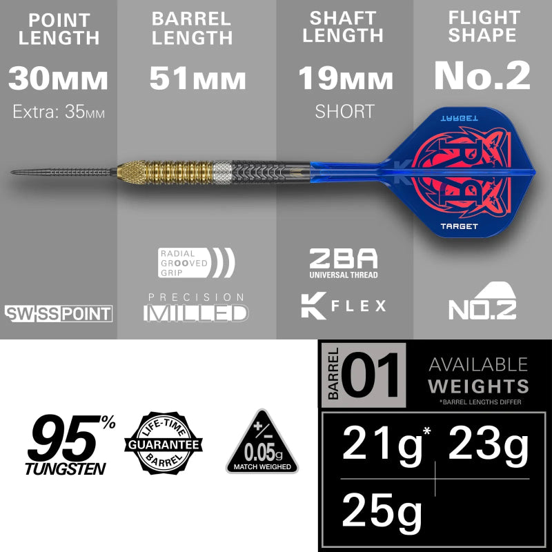 Target Raymond Van Barneeld RVB  Gen6 90% Tungsten SP Steel Tip Darts Set