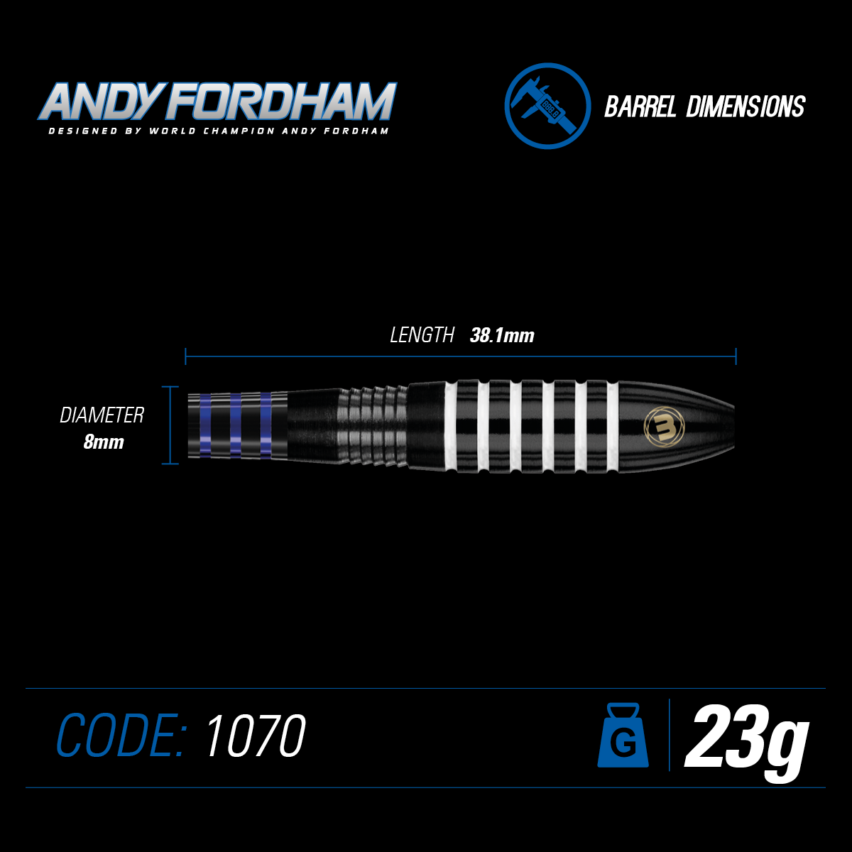 Andy Fordham Winmau 90% Tungsten ONYX Grip Dart Set