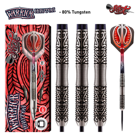 WARRIOR HAUTOA STEEL TIP DART SET-CENTRE WEIGHTED 80% TUNGSTEN BARRELS - Aussie Dart Supplies Online