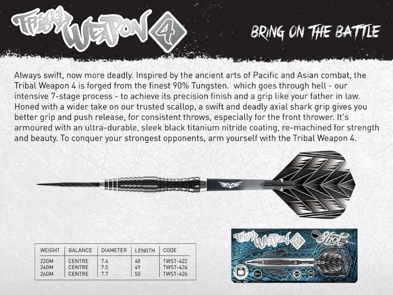 Shot Tribal Weapon Series 4 Darts Set Centre Weighted 90% Tungsten Barrels