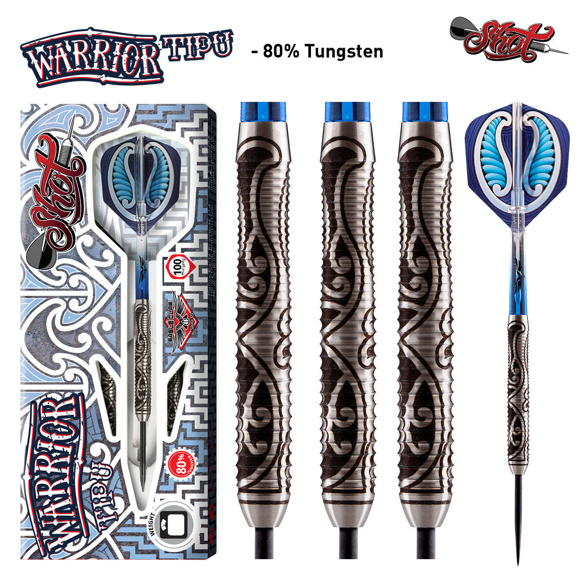 Warrior TIPU Steel Tip Dart Set - Front Weighted 80% Tungsten Barrel - Aussie Dart Supplies Online