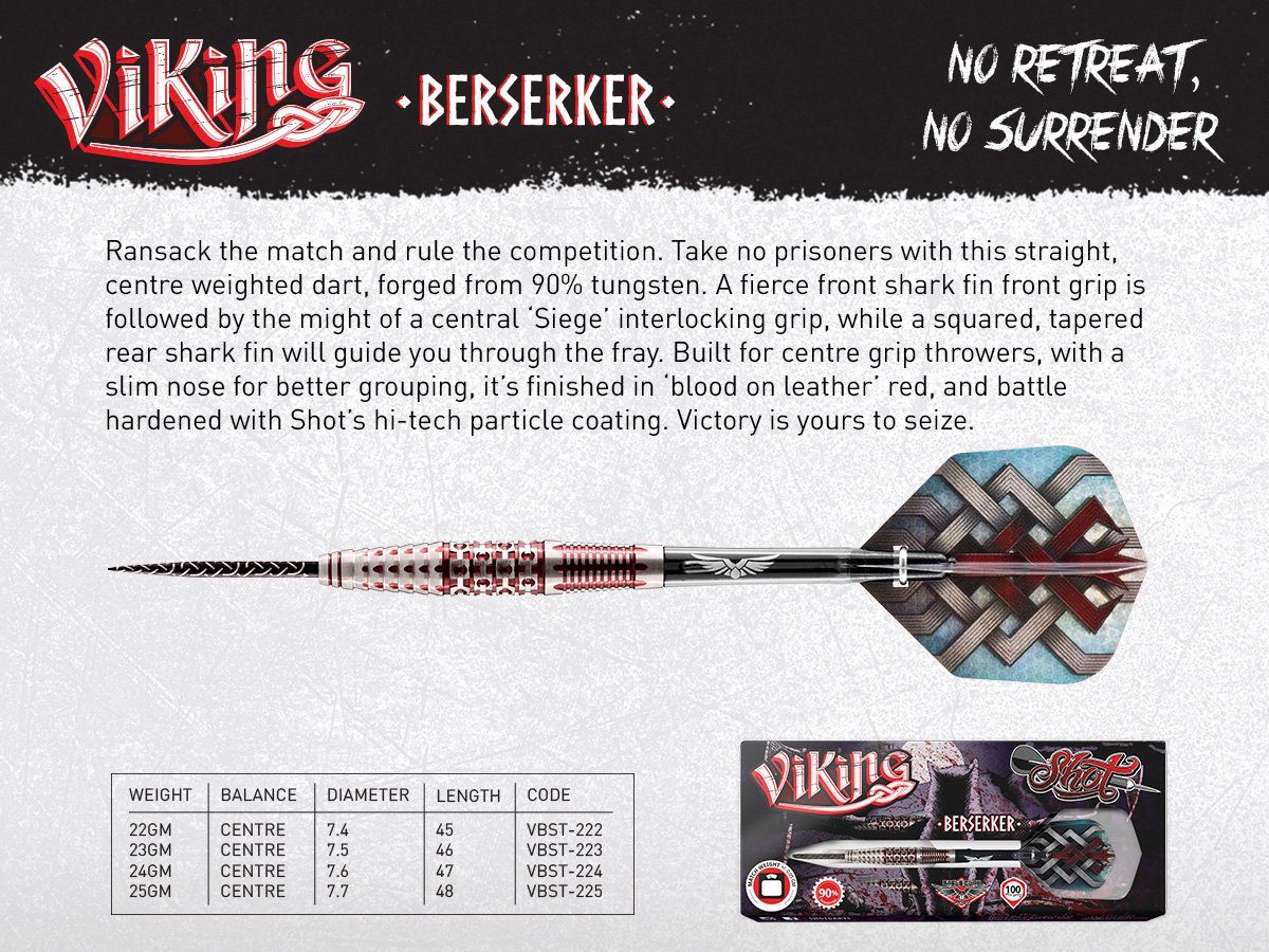 Viking Berserker Steel Tip Dart Set Centre Weighted 90% Tungsten Barrels - Aussie Dart Supplies Online