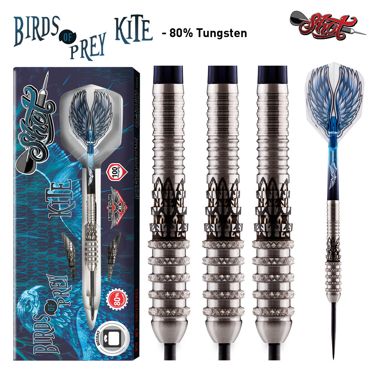 BIRDS OF PREY KITE STEEL TIP DART SET-FRONT WEIGHTED 80% TUNGSTEN BARRELS - Aussie Dart Supplies Online