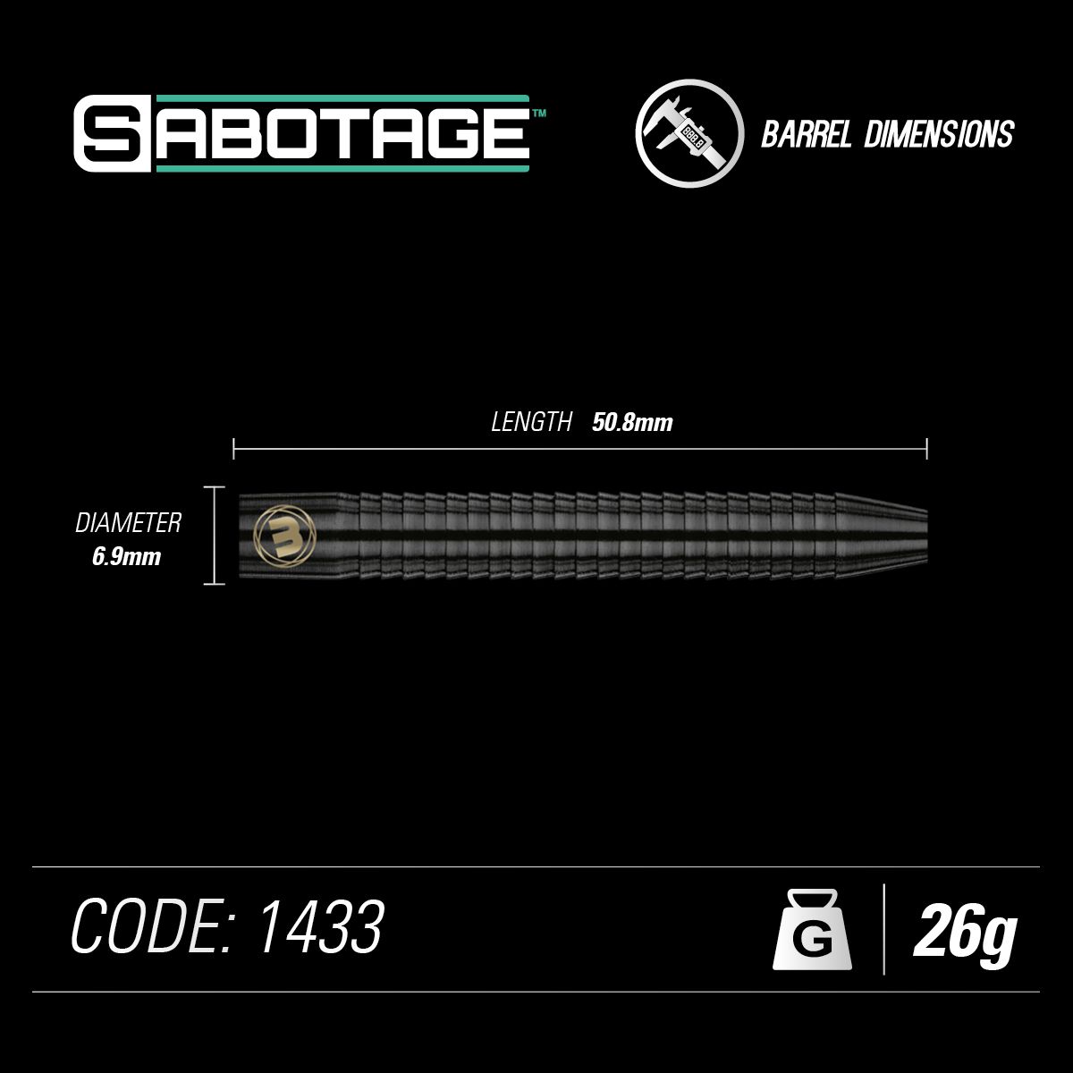 Winmau Sabotage Black 90% Tungsten alloy